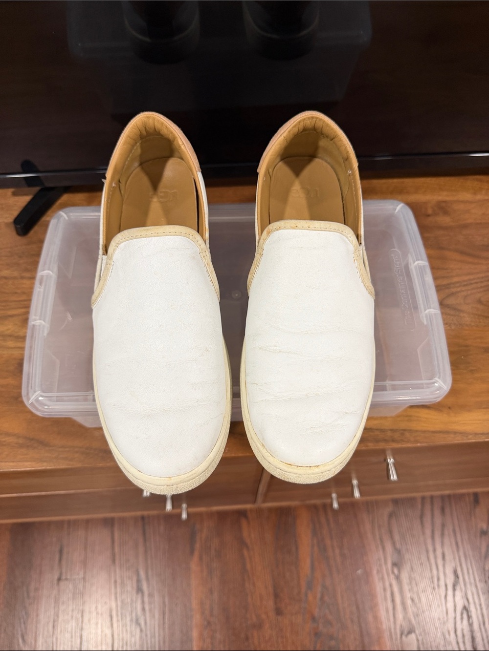 Women’s Ugg Slip-On Casual Sneakers in White and Tan